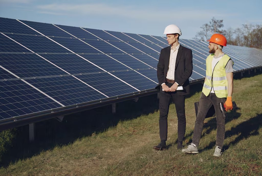 Commercial warehouse roof with large solar array
