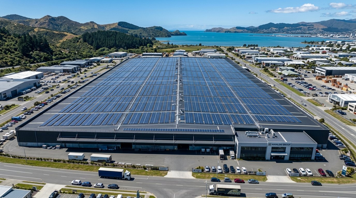 Commercial solar panels warehouse roof array