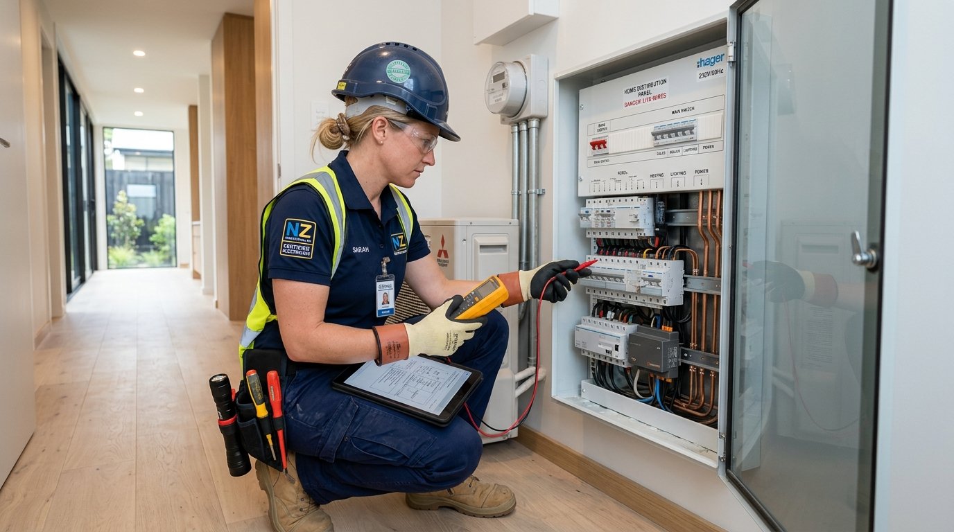 A registered NZ electrician upgrading a commercial electrical switchboard panel